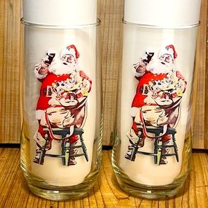 2 Vintage Coca Cola 1948 Haddon Sunblom Santa Claus Glasses